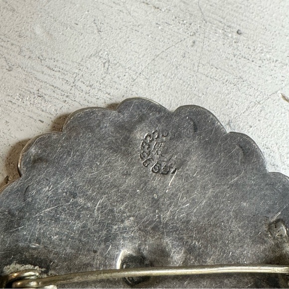 Vintage Mexico Sterling Silver Turquoise Inlay Sun Brooch - Picture 4 of 7